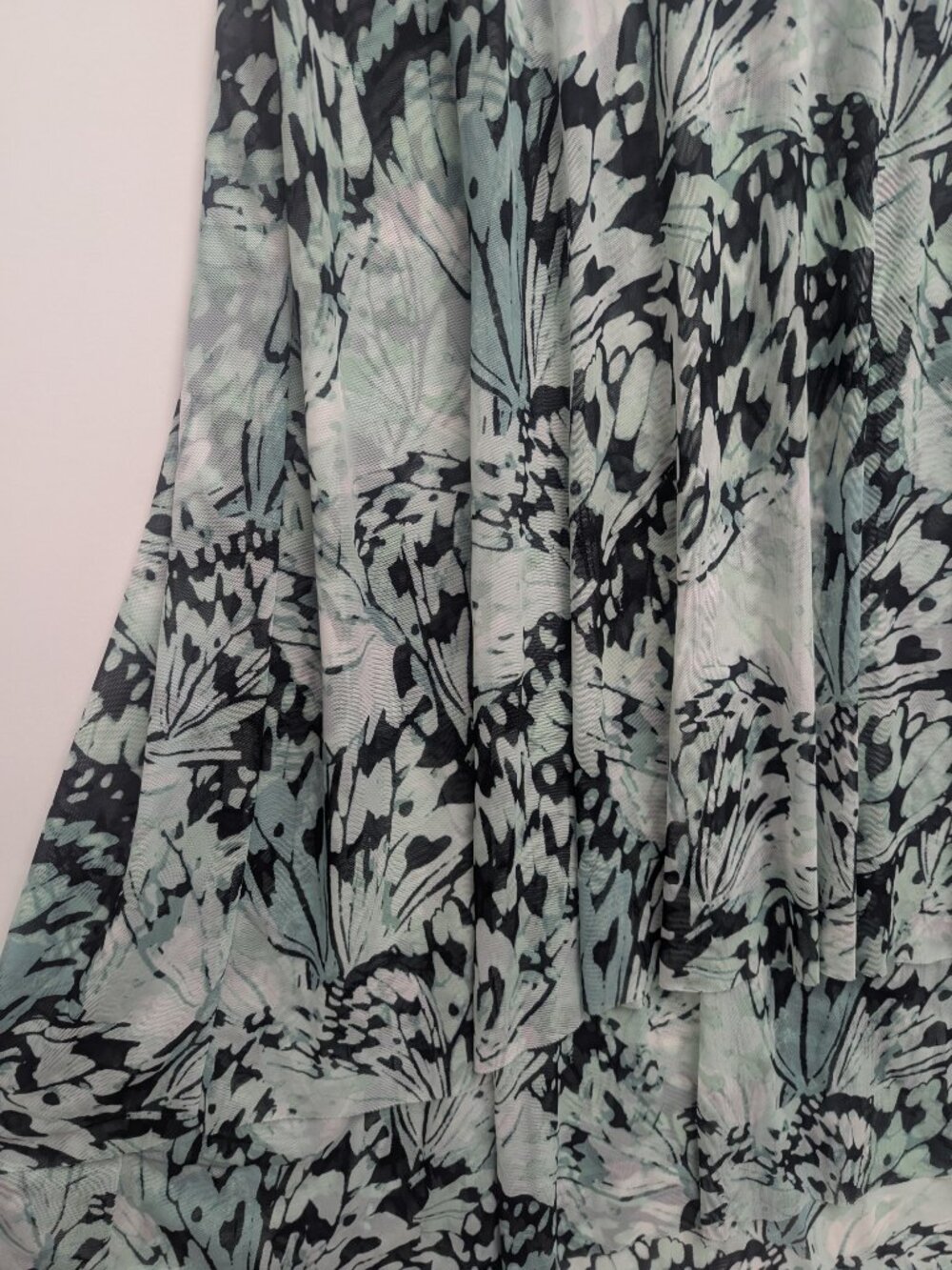 WHBM Butterflies Mesh Aquifer Black Butterfly Wing Maxi Halter Ruffles Dress - Picture 2 of 9